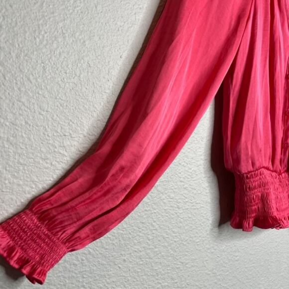 NEW Catherine Malandrino X-Small Silky Long Sleeve Ruffle Blouse Tango Pink - Picture 4 of 15